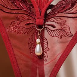 image-Women's Open Crotch Thong with Pearl Detail One Size