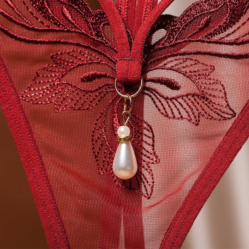 image-Women's Open Crotch Thong with Pearl Detail One Size