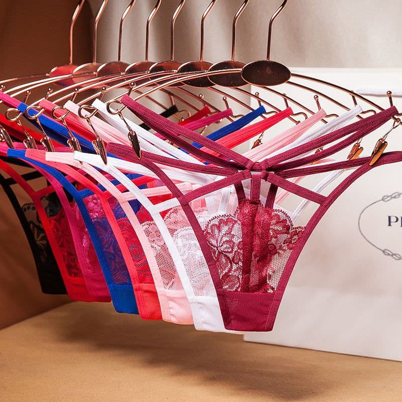 image-Women's Lace Hollow Low Waist Thong Nylon T-String Panties