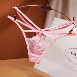 image-Women's Lace Hollow Low Waist Thong Nylon T-String Panties
