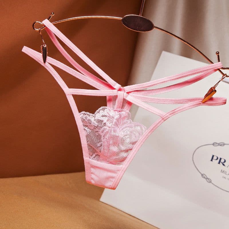 image-Women's Lace Hollow Low Waist Thong Nylon T-String Panties