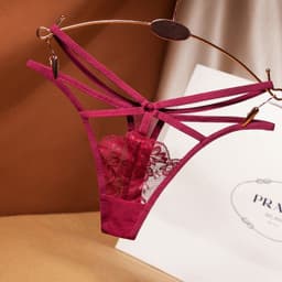 image-Women's Lace Hollow Low Waist Thong Nylon T-String Panties