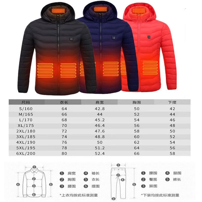 image-Men's Women's USB Heated Jacket Outdoor Warm Electric Clothing