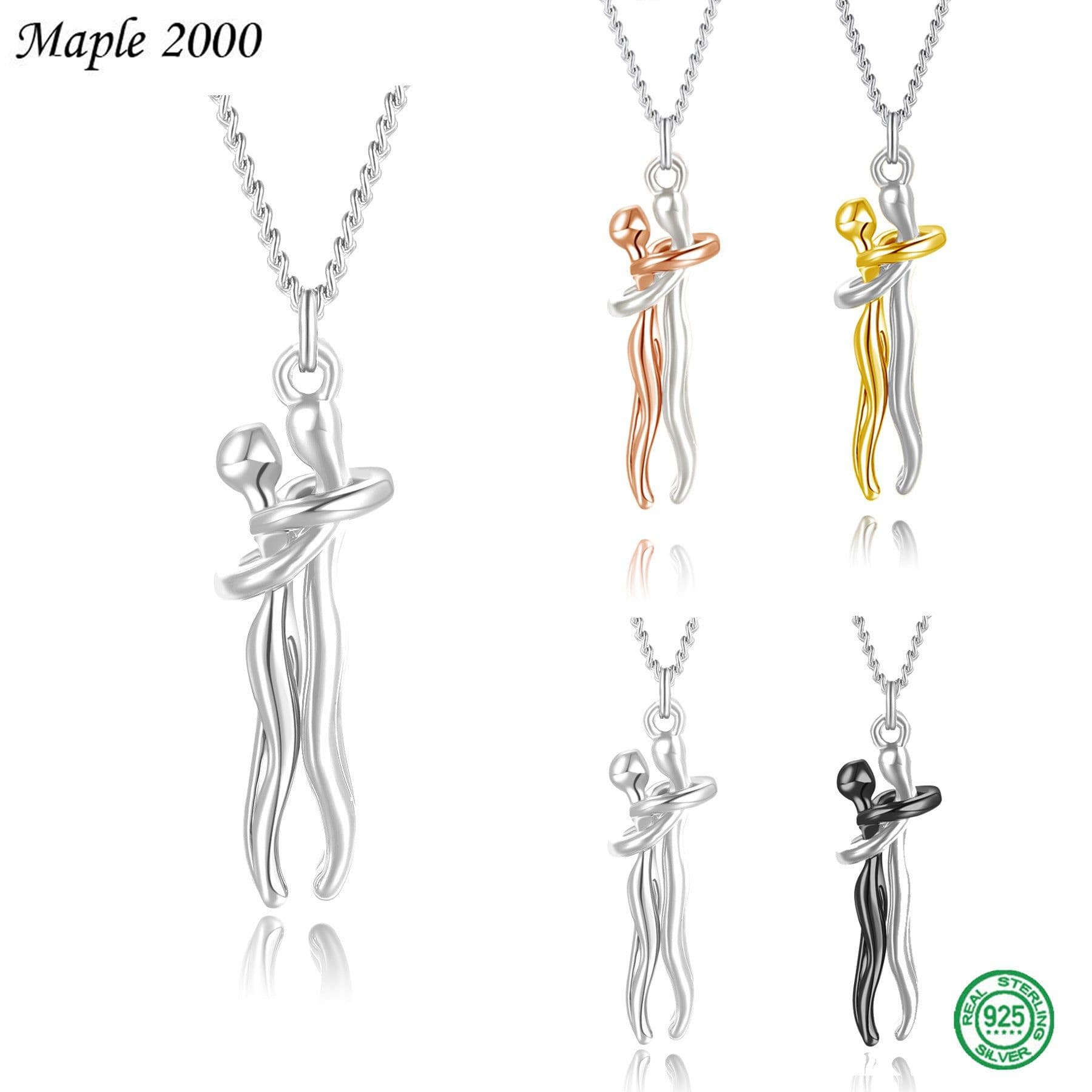 image-S925 Sterling Silver Couple Hug Pendant Necklace
