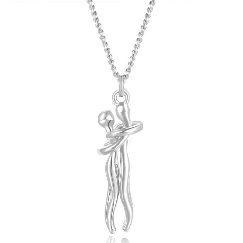 image-S925 Sterling Silver Couple Hug Pendant Necklace