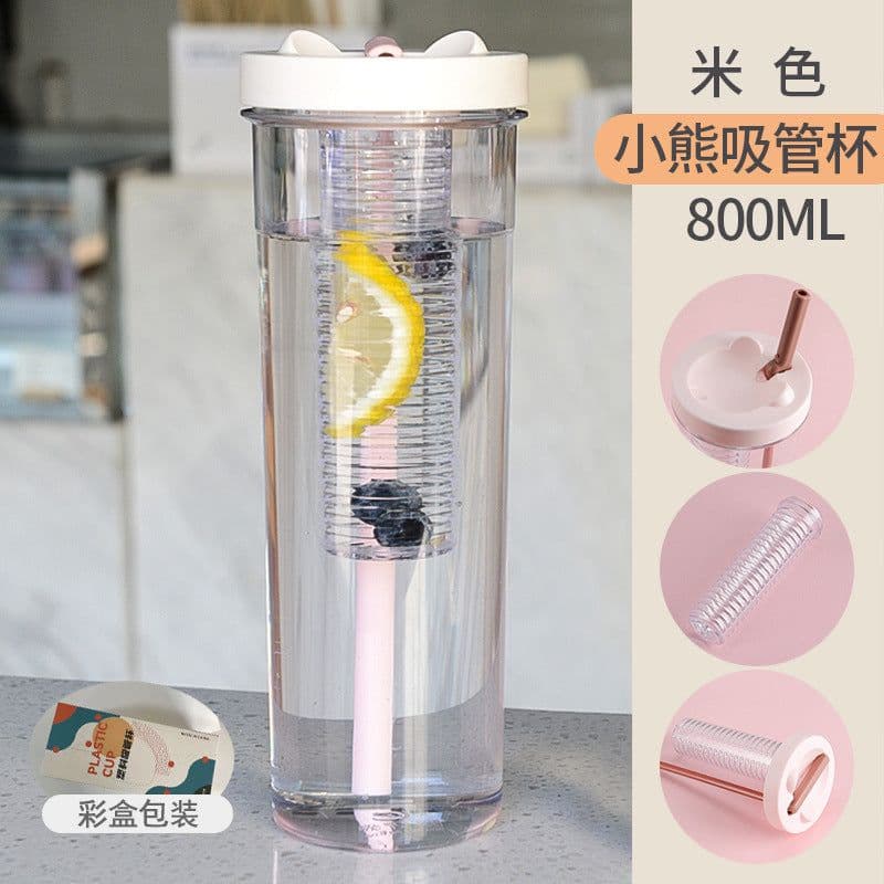 image-TinoMicro Plastic Straw Water Bottle 800ML Large Capacity