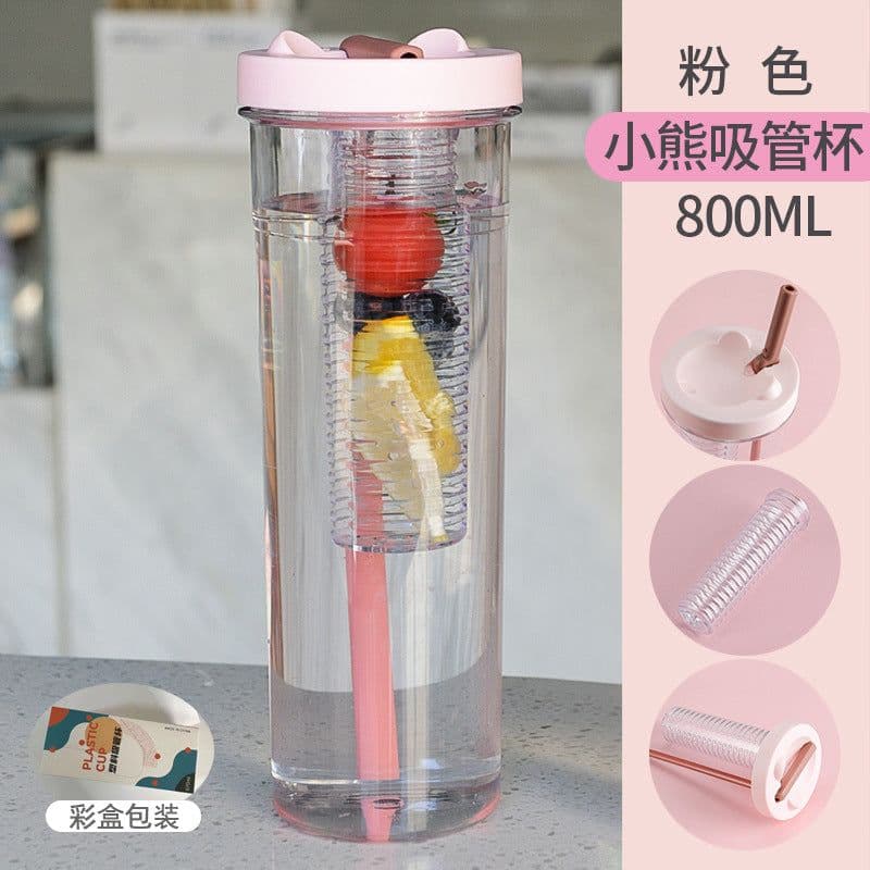 image-TinoMicro Plastic Straw Water Bottle 800ML Large Capacity