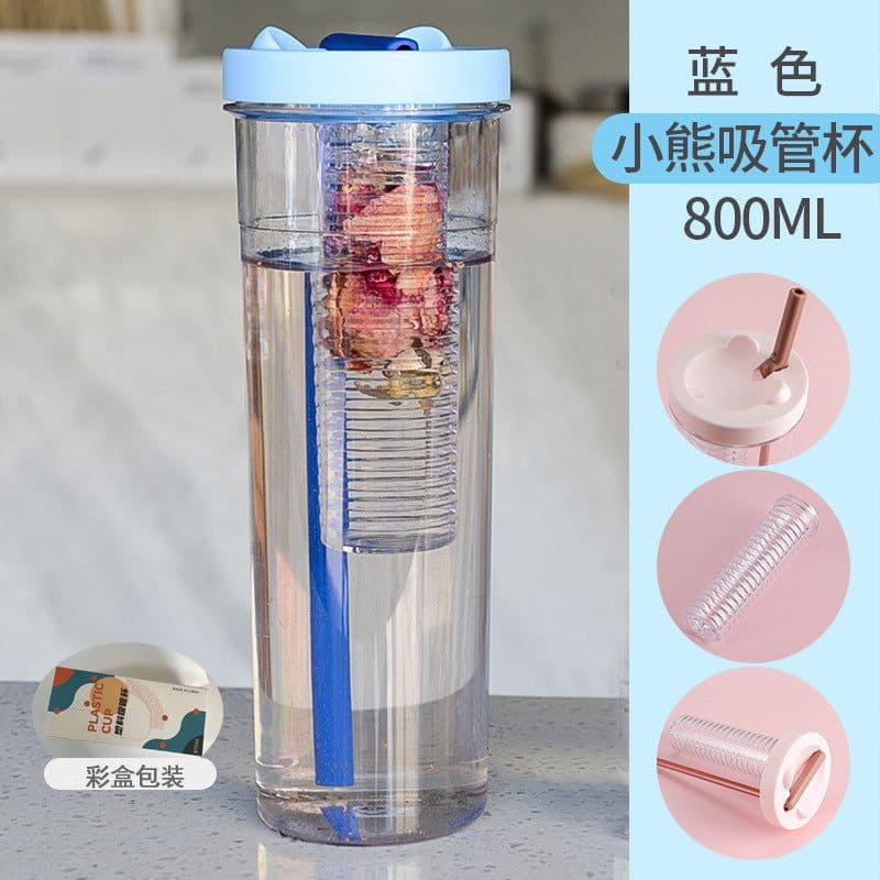 image-TinoMicro Plastic Straw Water Bottle 800ML Large Capacity