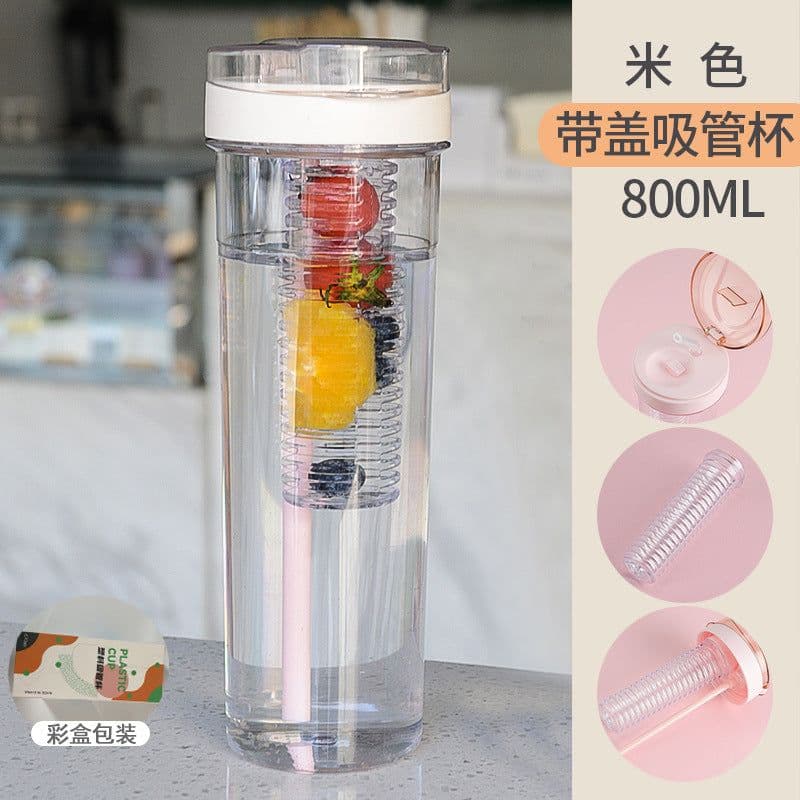 image-TinoMicro Plastic Straw Water Bottle 800ML Large Capacity