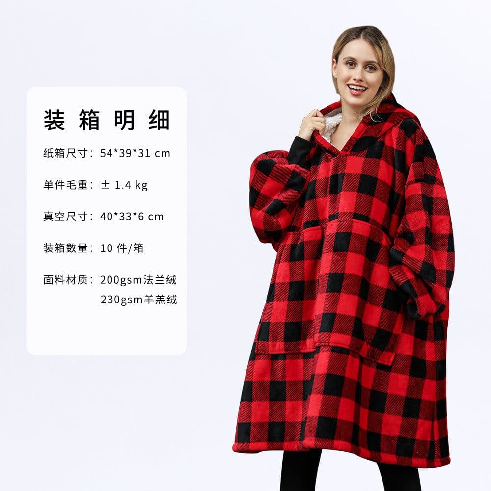 image-Hooded Fleece Blanket Sweatshirt Double Layer Pullover