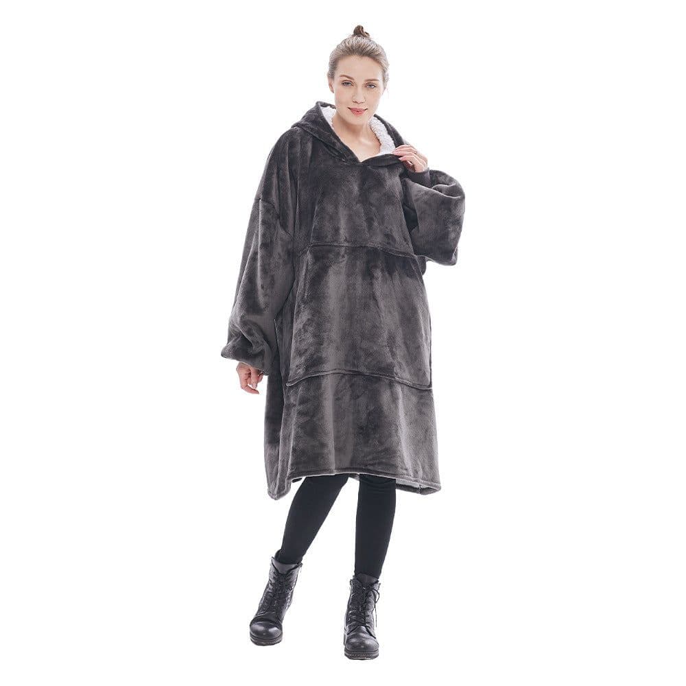 image-Hooded Fleece Blanket Sweatshirt Double Layer Pullover