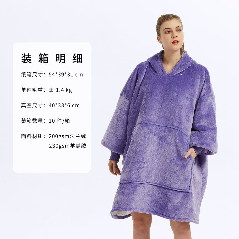 image-Hooded Fleece Blanket Sweatshirt Double Layer Pullover