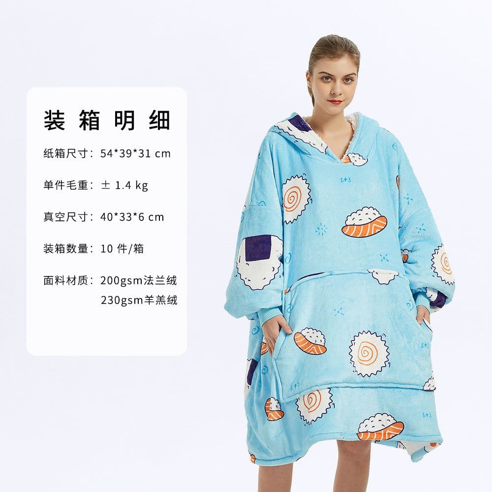 image-Hooded Fleece Blanket Sweatshirt Double Layer Pullover