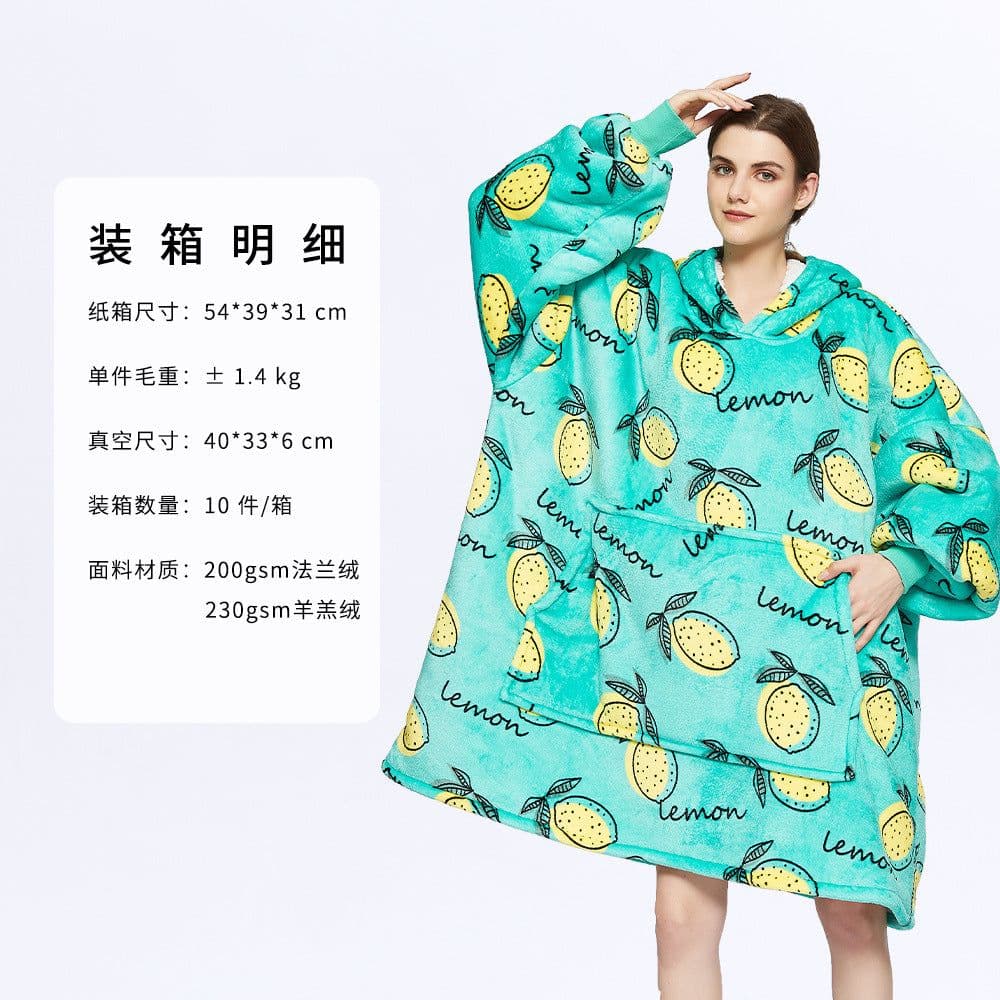 image-Hooded Fleece Blanket Sweatshirt Double Layer Pullover