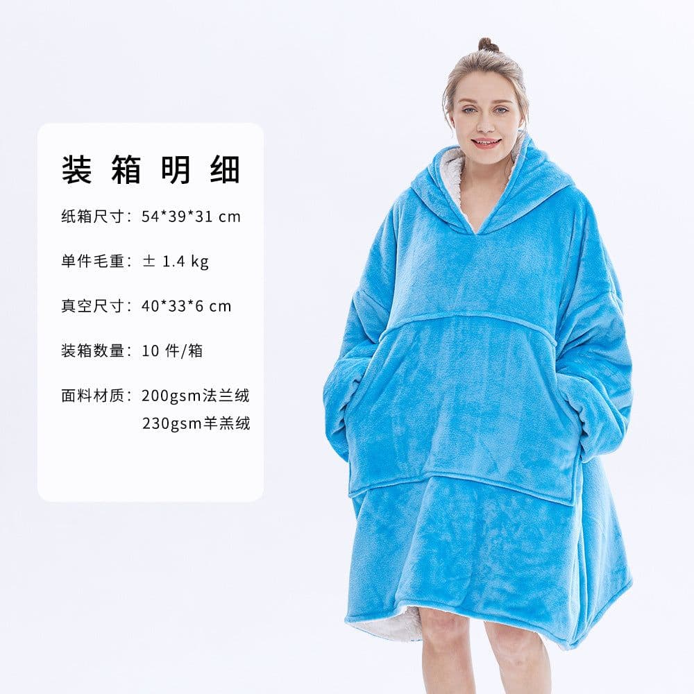 image-Hooded Fleece Blanket Sweatshirt Double Layer Pullover