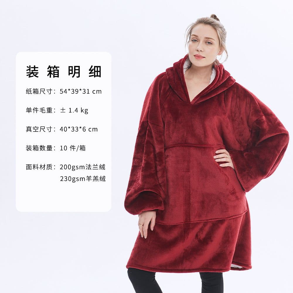 image-Hooded Fleece Blanket Sweatshirt Double Layer Pullover