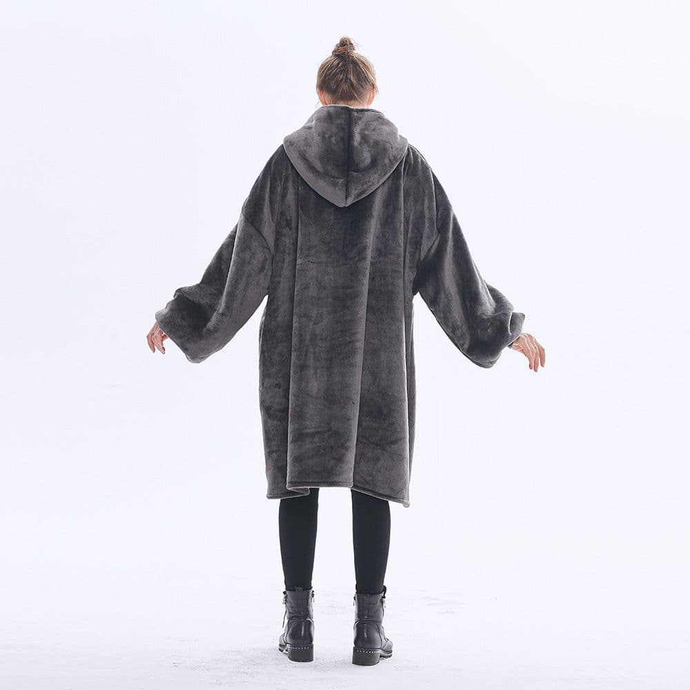 image-Hooded Fleece Blanket Sweatshirt Double Layer Pullover