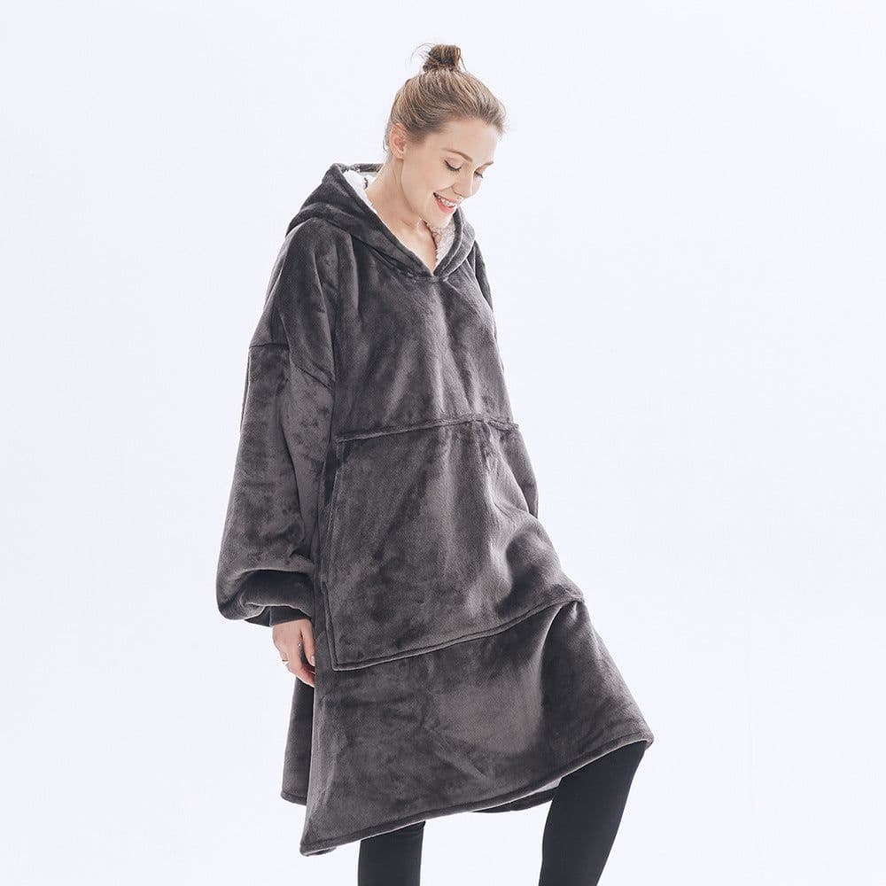 image-Hooded Fleece Blanket Sweatshirt Double Layer Pullover