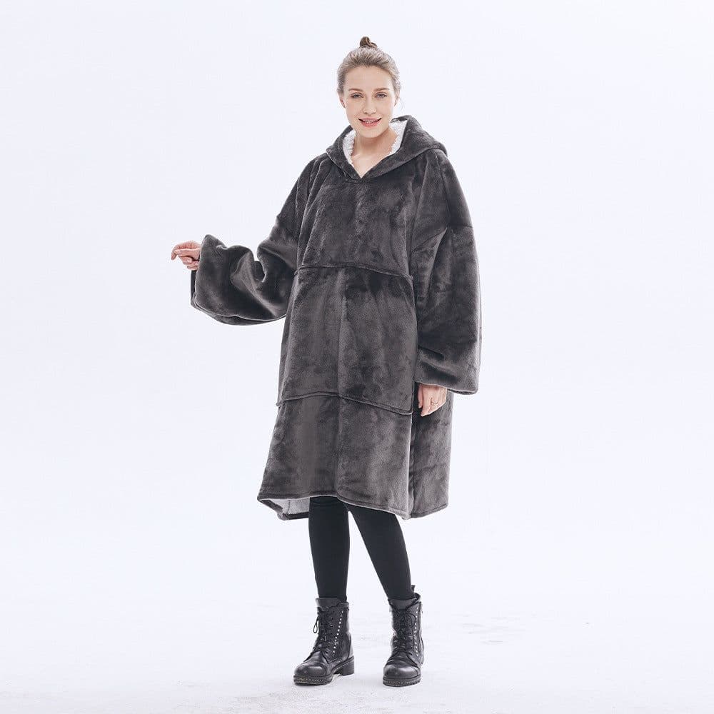 image-Hooded Fleece Blanket Sweatshirt Double Layer Pullover