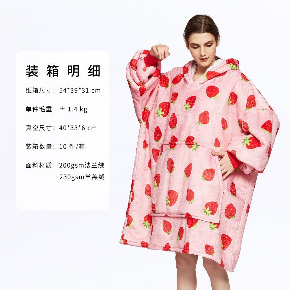 image-Hooded Fleece Blanket Sweatshirt Double Layer Pullover