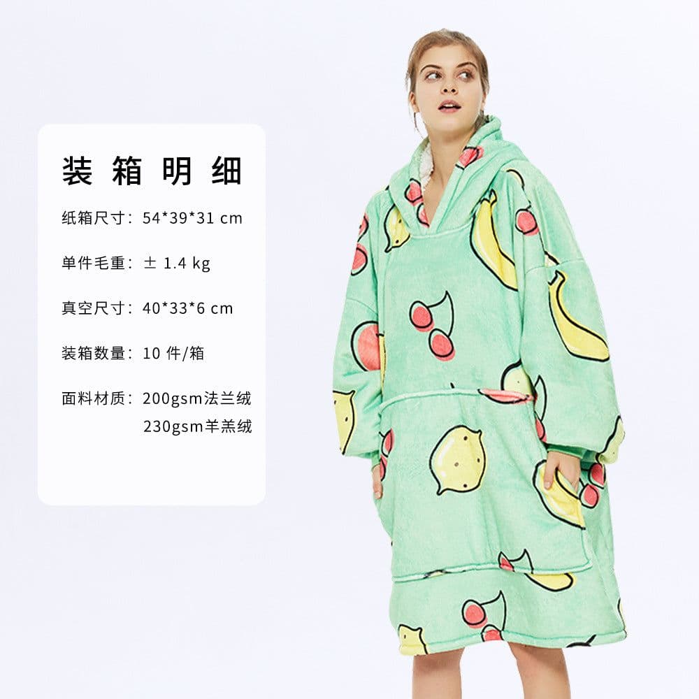 image-Hooded Fleece Blanket Sweatshirt Double Layer Pullover