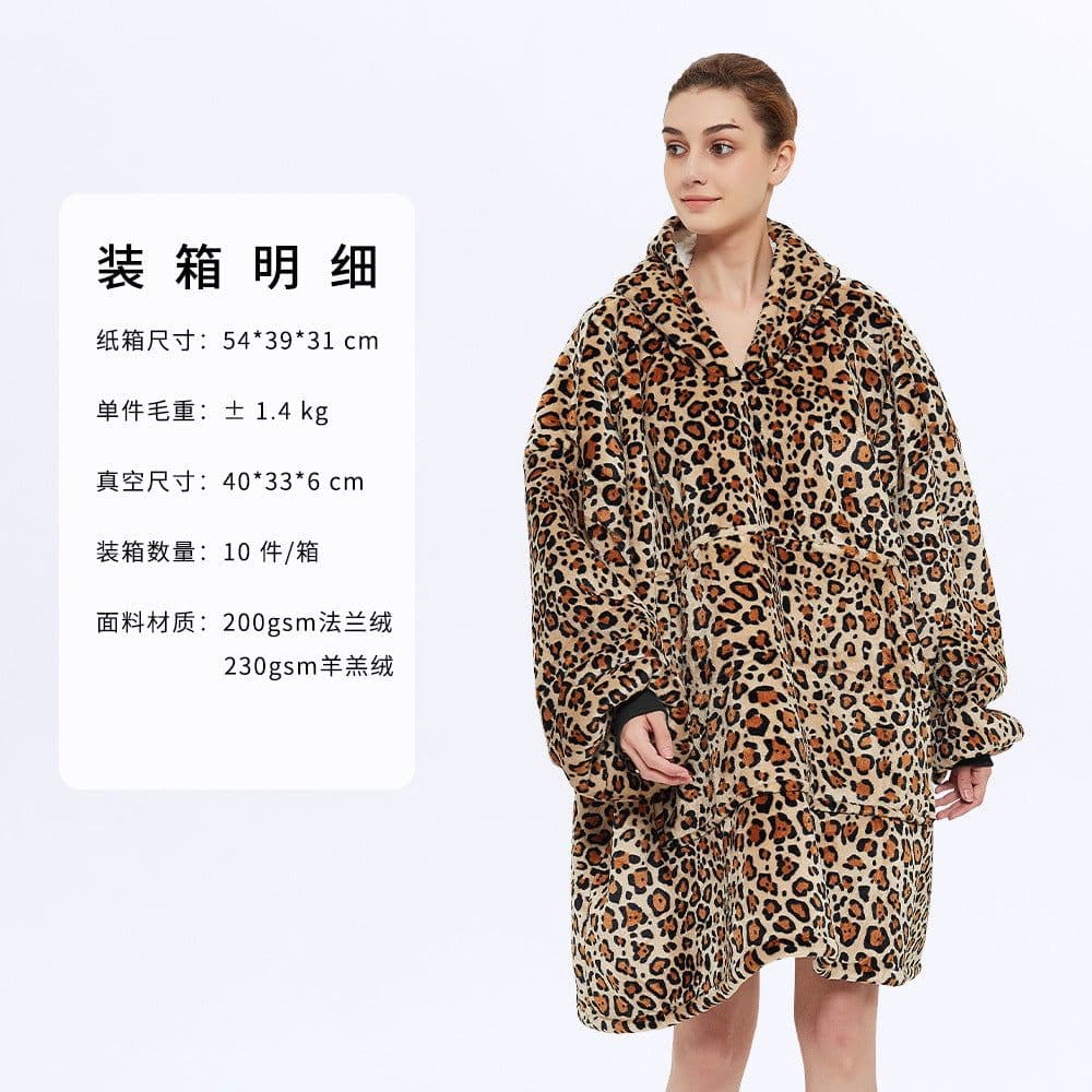 image-Hooded Fleece Blanket Sweatshirt Double Layer Pullover