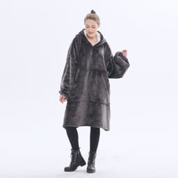 image-Hooded Fleece Blanket Sweatshirt Double Layer Pullover
