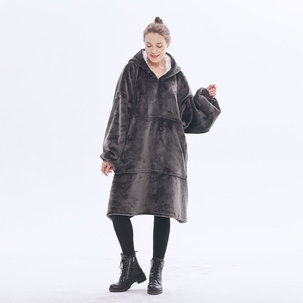 image-Hooded Fleece Blanket Sweatshirt Double Layer Pullover