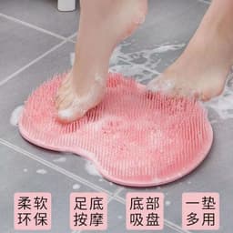 image-Silicone Bath Brush Massage Mat with Suction Cup Non-Slip Pad