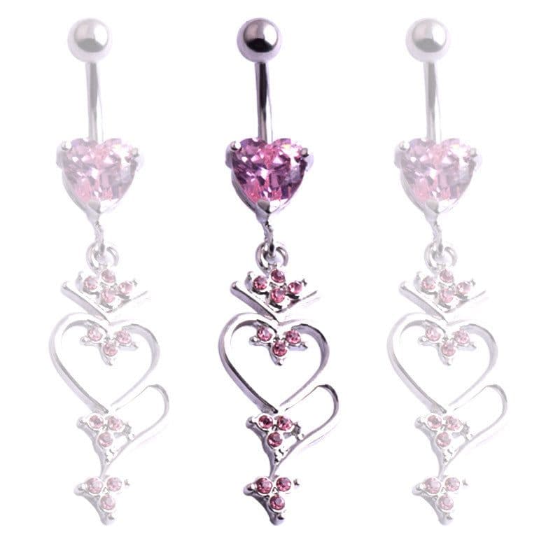 image-Peach Heart Navel Ring Double Love Belly Button Piercing