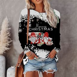 image-Women's Christmas T-Shirt Long Sleeve Round Neck Printed Top