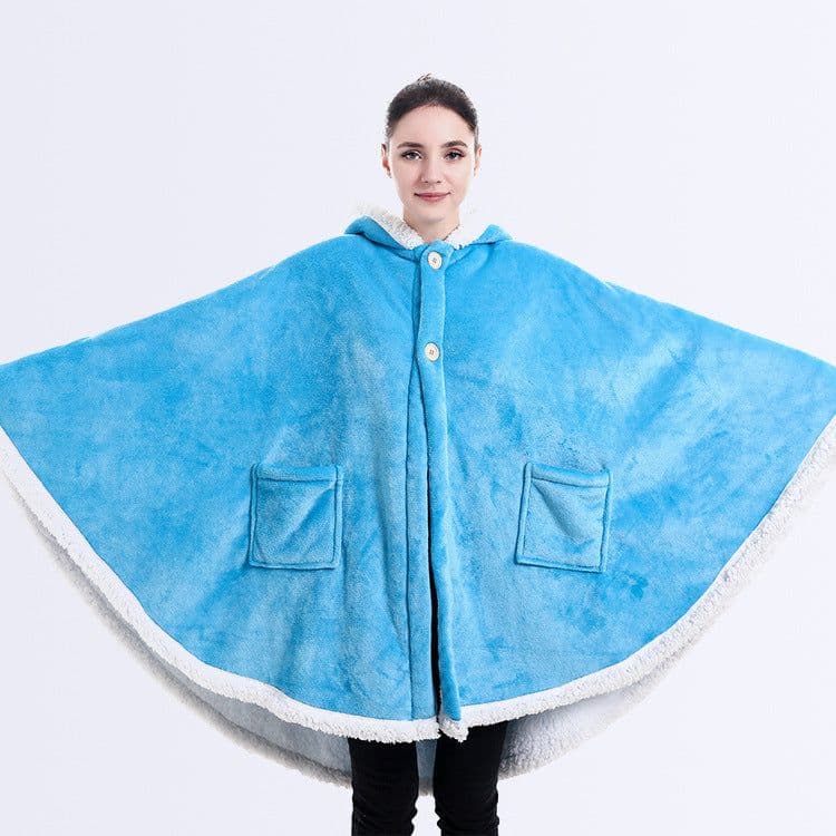 image-Fleece Blanket Shawl with Sleeves for Sofa and TV