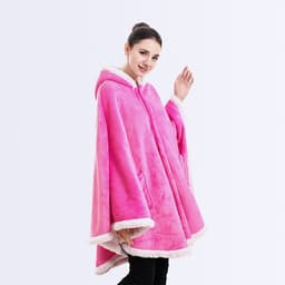 image-Fleece Blanket Shawl with Sleeves for Sofa and TV