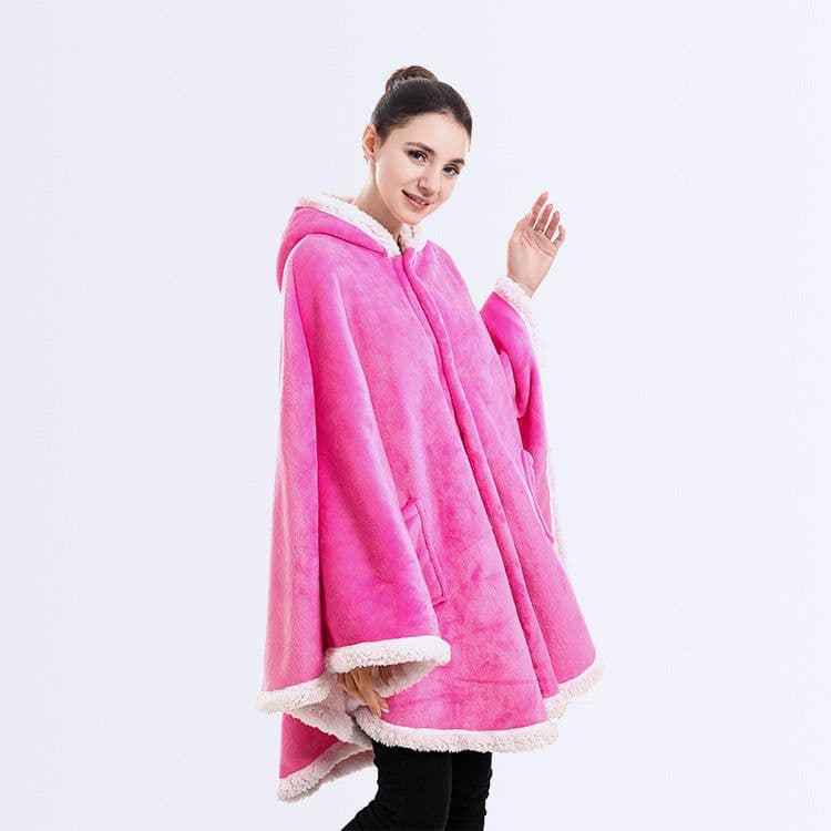 image-Fleece Blanket Shawl with Sleeves for Sofa and TV