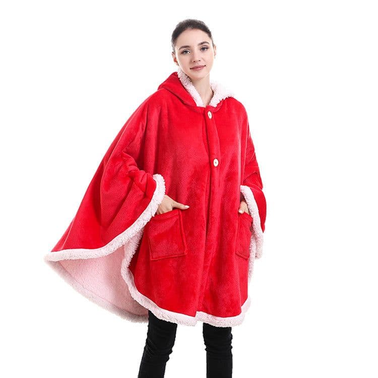 image-Fleece Blanket Shawl with Sleeves for Sofa and TV