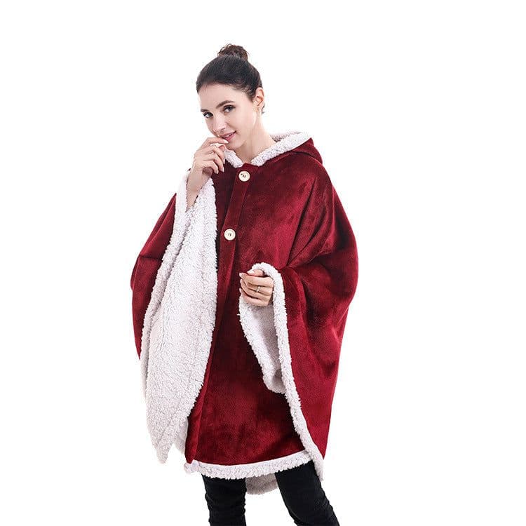 image-Fleece Blanket Shawl with Sleeves for Sofa and TV