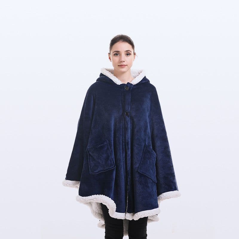 image-Fleece Blanket Shawl with Sleeves for Sofa and TV