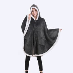 image-Fleece Blanket Shawl with Sleeves for Sofa and TV