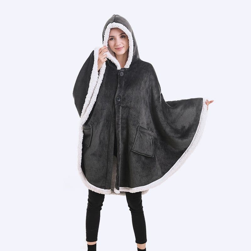 image-Fleece Blanket Shawl with Sleeves for Sofa and TV