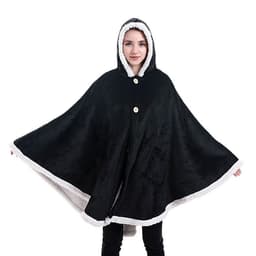 image-Fleece Blanket Shawl with Sleeves for Sofa and TV