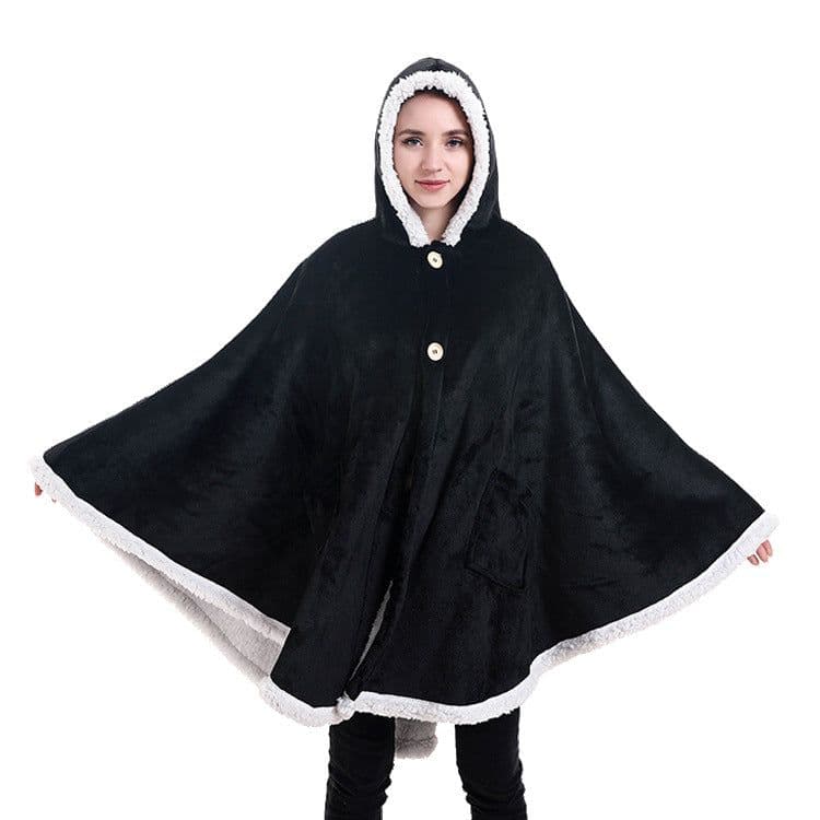 image-Fleece Blanket Shawl with Sleeves for Sofa and TV