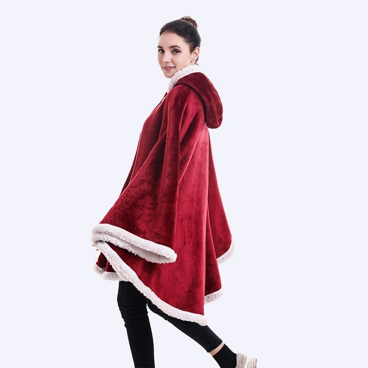 image-Fleece Blanket Shawl with Sleeves for Sofa and TV