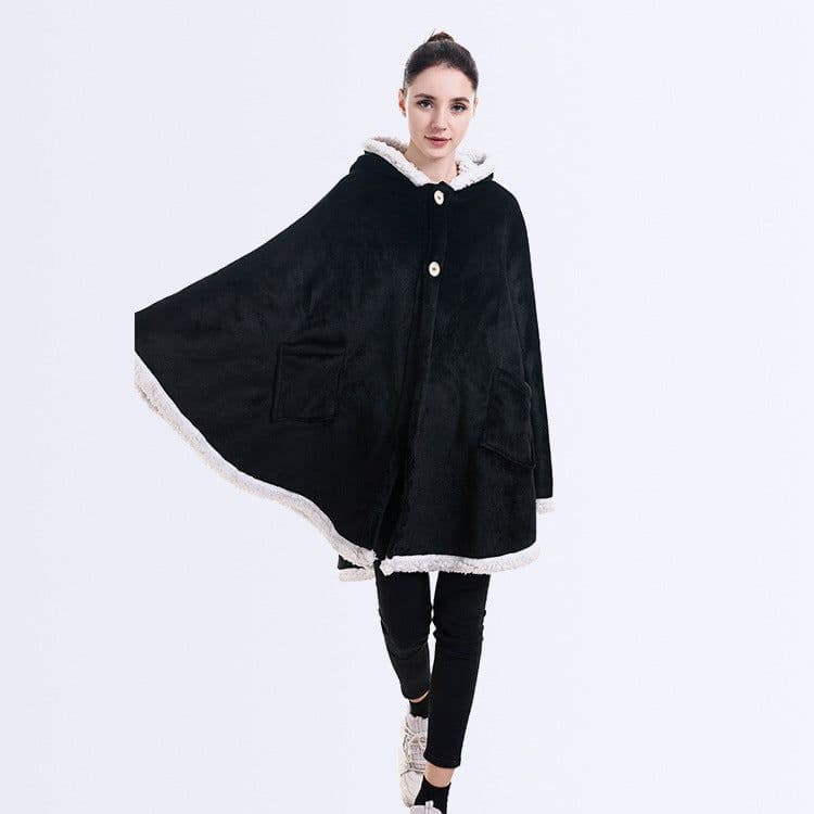 image-Fleece Blanket Shawl with Sleeves for Sofa and TV