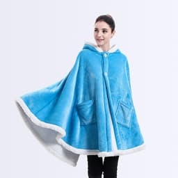 image-Fleece Blanket Shawl with Sleeves for Sofa and TV