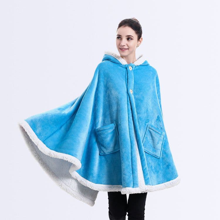 image-Fleece Blanket Shawl with Sleeves for Sofa and TV