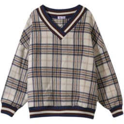 image-Xin Qi Te Women's Plaid V-Neck Sweater Long Sleeve Loose Fit