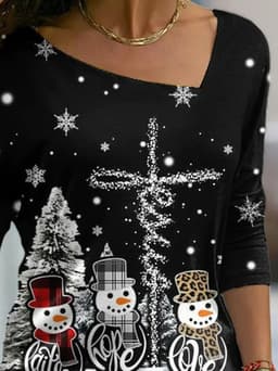 image-Christmas Off-Shoulder Long Sleeve T-Shirt for Women Red Black