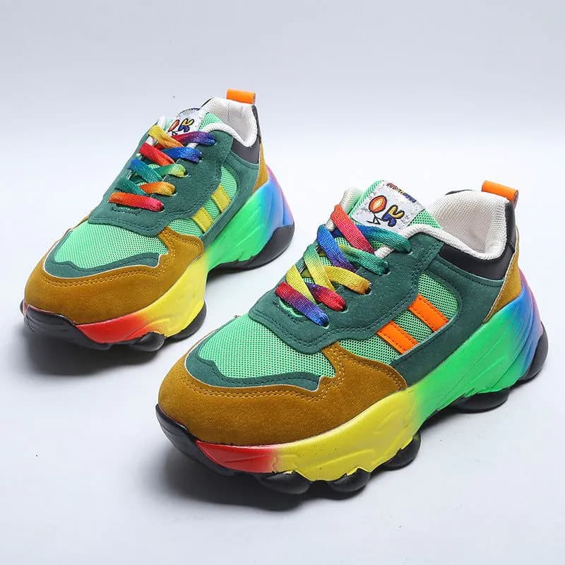 image-Women's Casual Sports Shoes Mid Heel Color Block Lace Up Sneakers