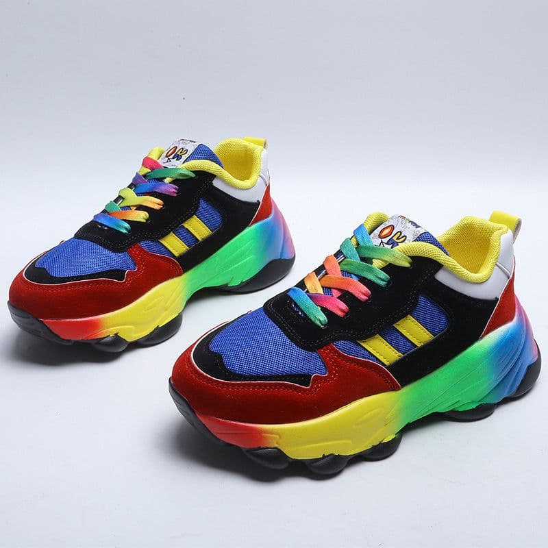 image-Women's Casual Sports Shoes Mid Heel Color Block Lace Up Sneakers