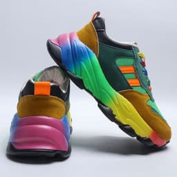 image-Women's Casual Sports Shoes Mid Heel Color Block Lace Up Sneakers